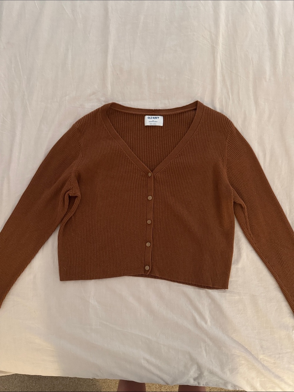 Old Navy Women's Rust Brown Ribbed V-Neck Button Cropped Cardigan